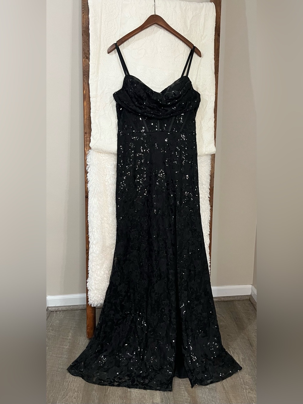 Blondie Nites Black Sequin Corset Formal Homecoming Prom Gown